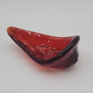 Vintage Candle Holder Leaf Rainbow art glass bowl red stretch